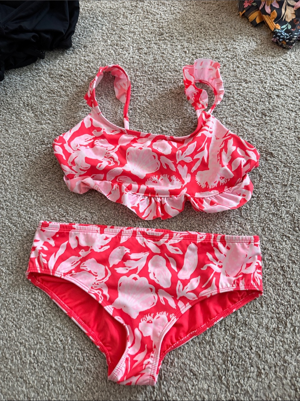 Lilly Pulitzer Pink & Red Shell-Print Ruffle Bikini Set